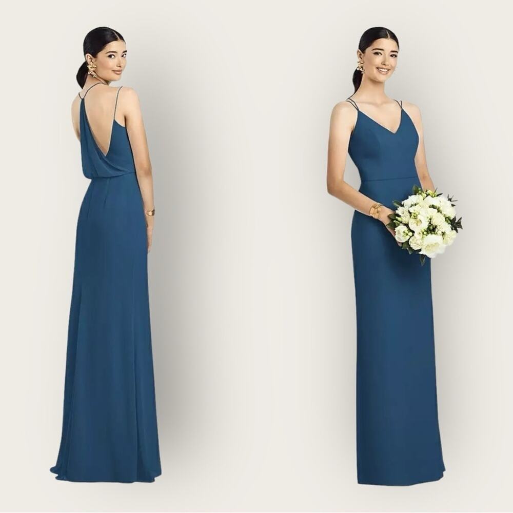 NWT | After Six | Draped Blouson Back Chiffon Maxi | Dusk Blue | 4R